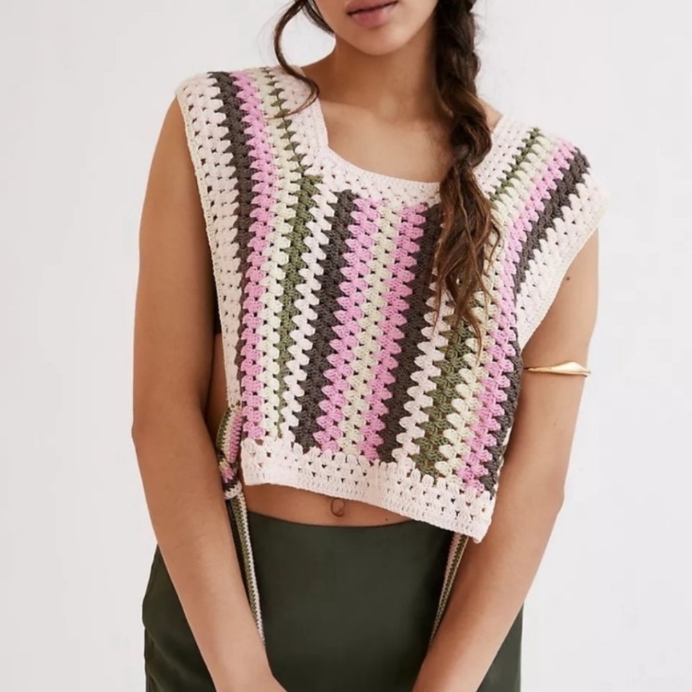 Anthro In Our Nature Square Neck Crochet Vest OS NWT